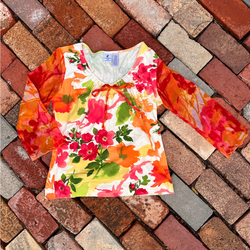 Caribbean Joe Floral Long Sleeve Shirt - Red, Green, Yellow